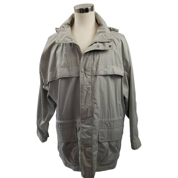 Totes Jacket Light Gray Many Pockets Self Storing Hood Adj Waist Like New! XL - Picture 2 of 8